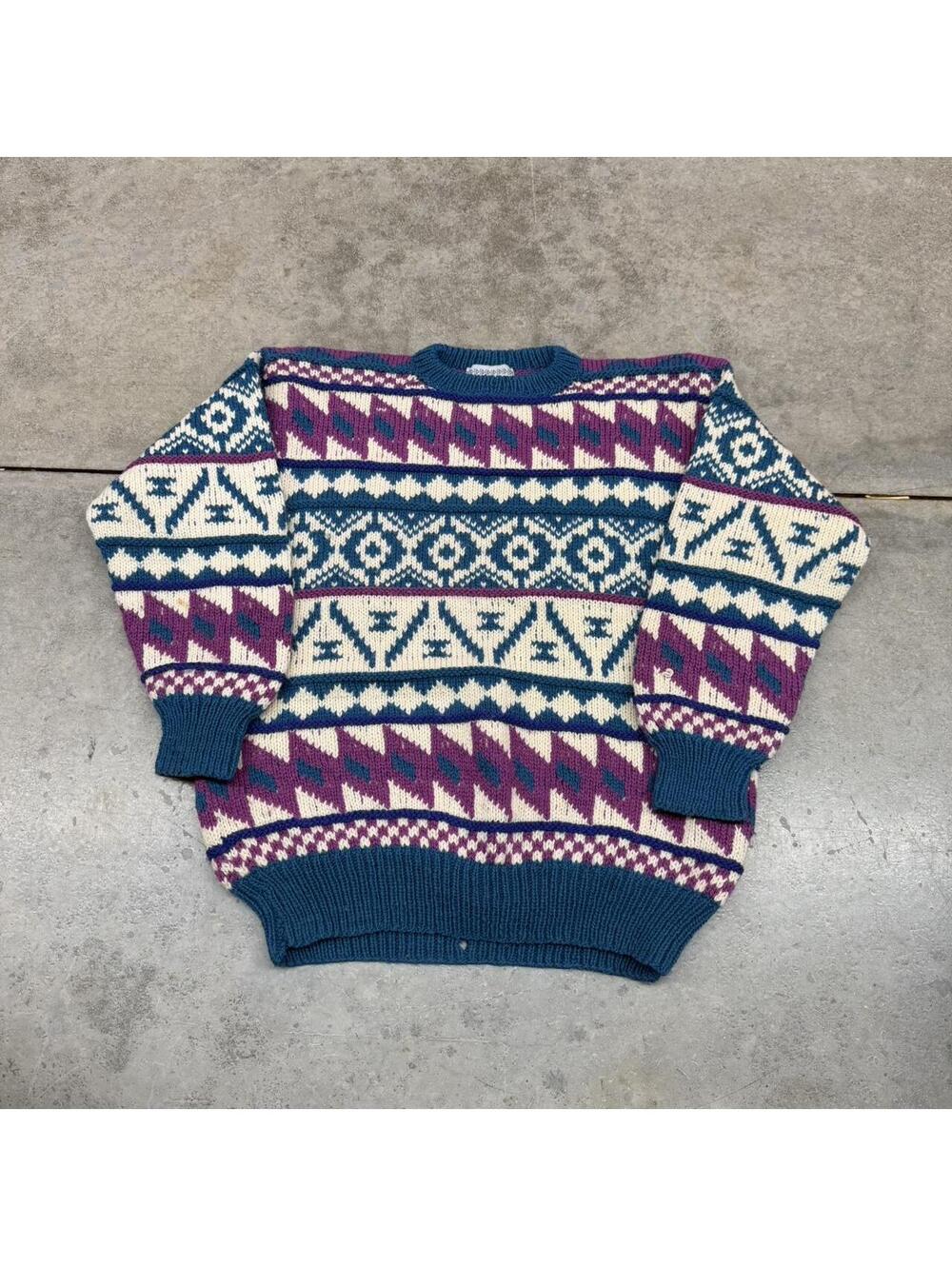 vintage nomadic traders white blue and pink striped knit sweater size large